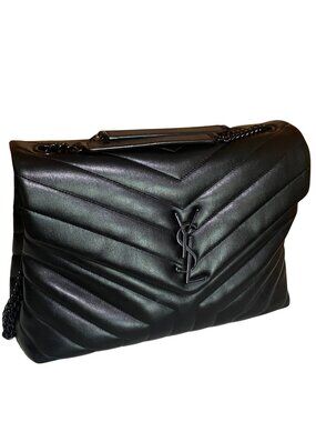YSL Medium Chevron Quilted LouLou Black with Black Hardware